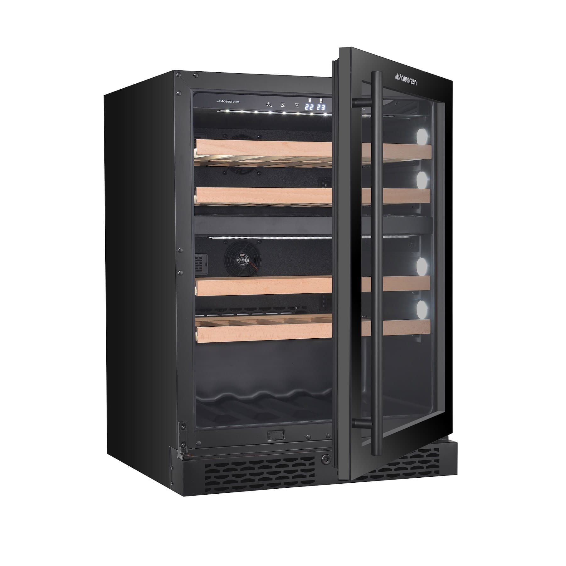 xpr w46dt Ελεύθερος/Εντοιχιζόμενος Διζωνικός Συντηρητής Κρασιών 39 Φιαλών Κάτω του Πάγκου | Μαύρη Πόρτα