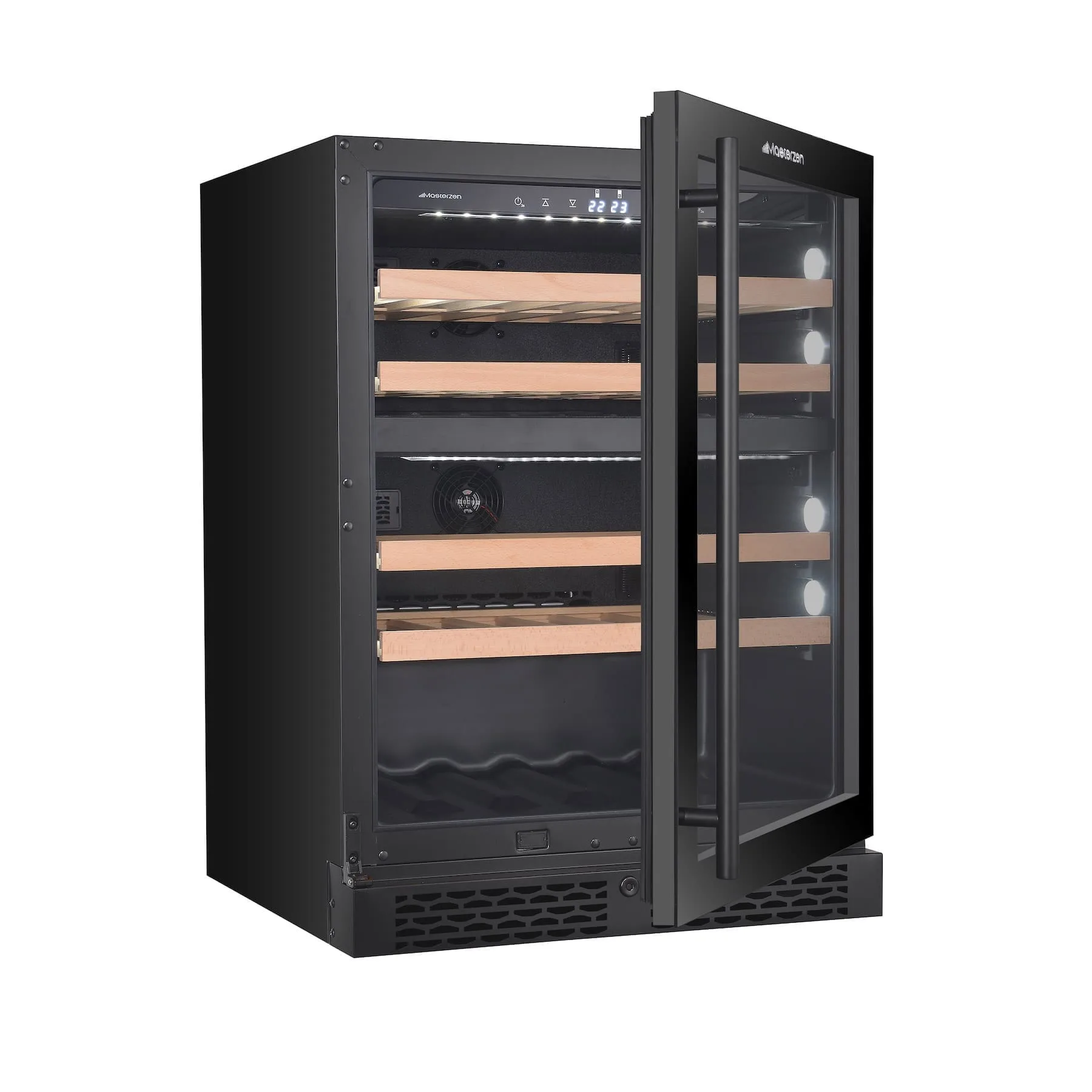 xpr w46dt Ελεύθερος/Εντοιχιζόμενος Διζωνικός Συντηρητής Κρασιών 39 Φιαλών Κάτω του Πάγκου | Μαύρη Πόρτα